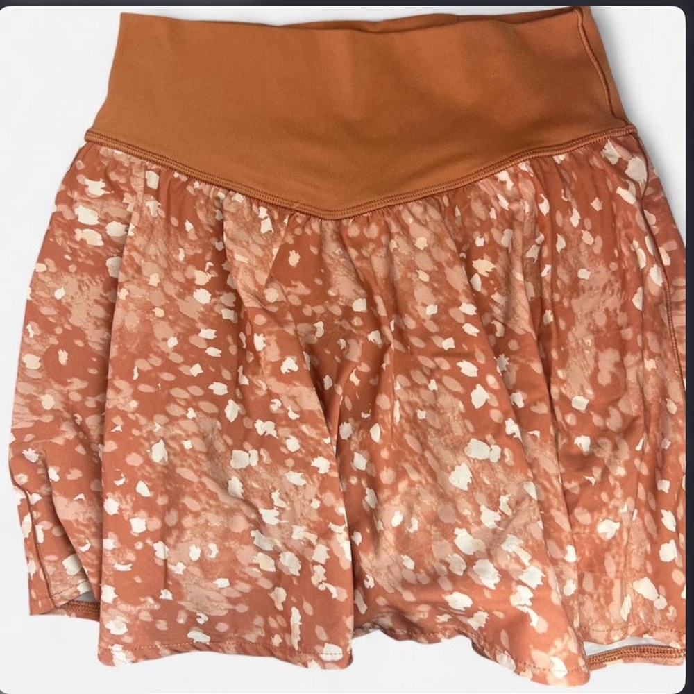 AERIE OFFLINE Orange white print skort / skirt + shorts workout bottoms SMALL